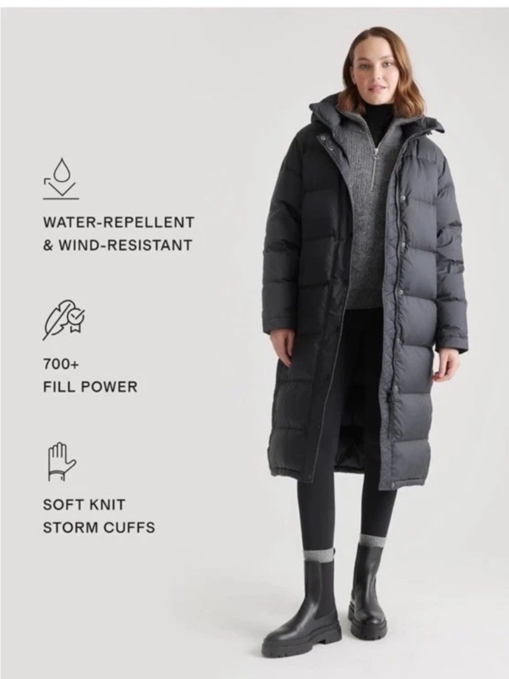 Quince Women Responsible Goose Down Long Puffer Jacket color black size Large